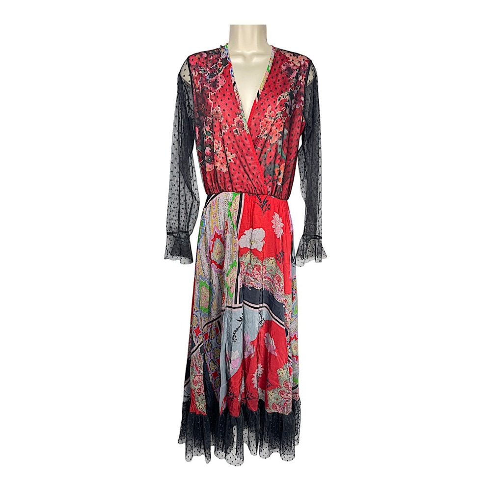 Viviana Gabeiras Maxi‎ Dress Womens Small Mixed Media Red Multi Tulle Whimsygoth